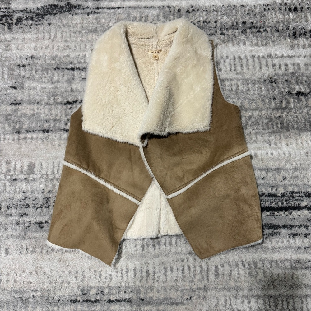 Women's Miami Faux Suede Shearling Open Front Vest Size Medium